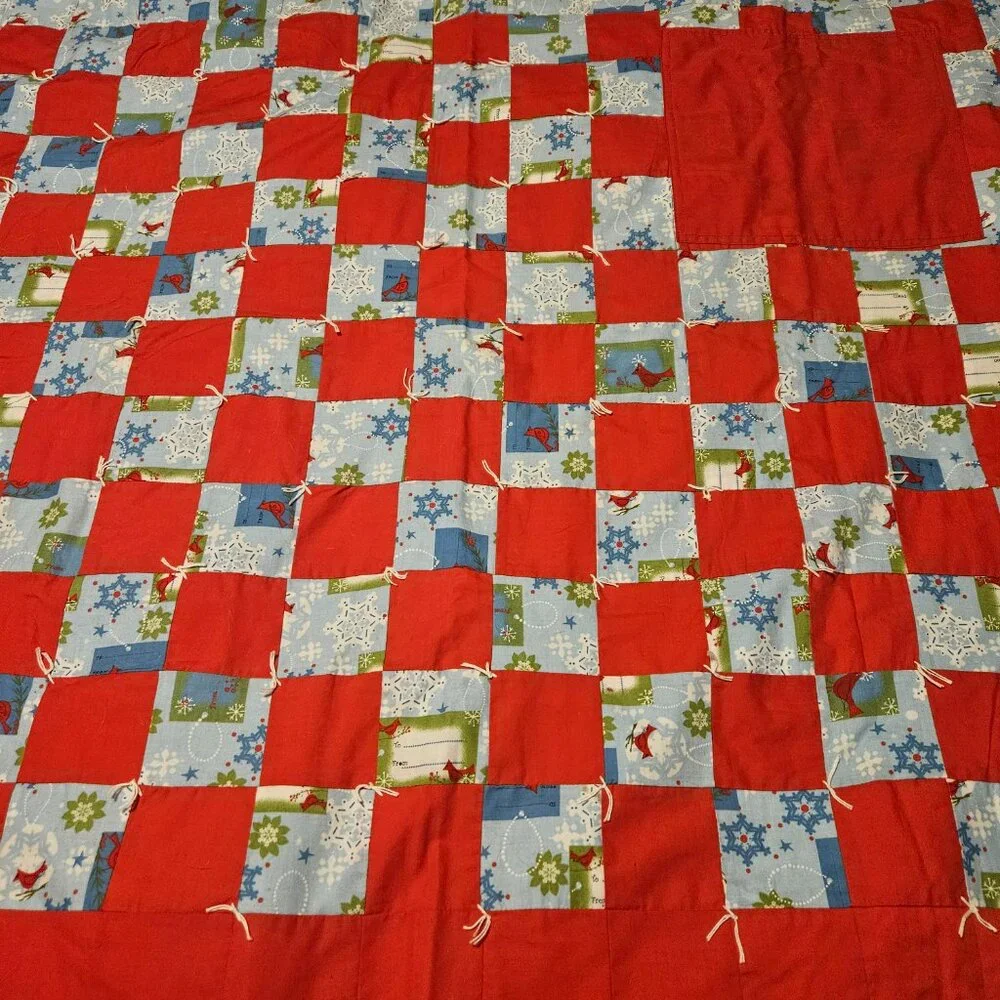 patchwork Chritmas quilt holiday themed two sided  baby lap or pets approx 42x37